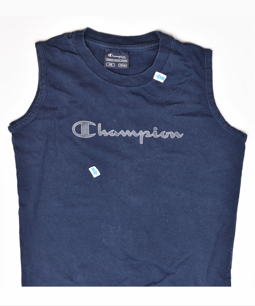 CHAMPION Boys Sleeveless T-Shirt Top 7-8 Years Navy Blue Cotton | Vintage | Thrift | Second-Hand | Used Clothing | Messina Hembry 