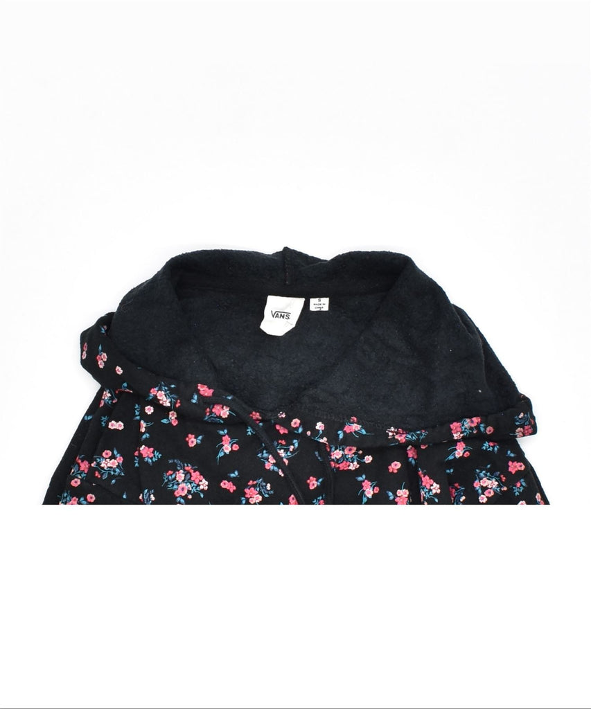 VANS Womens Crop Hoodie Jumper UK 10 Small Black Floral Cotton | Vintage | Thrift | Second-Hand | Used Clothing | Messina Hembry 