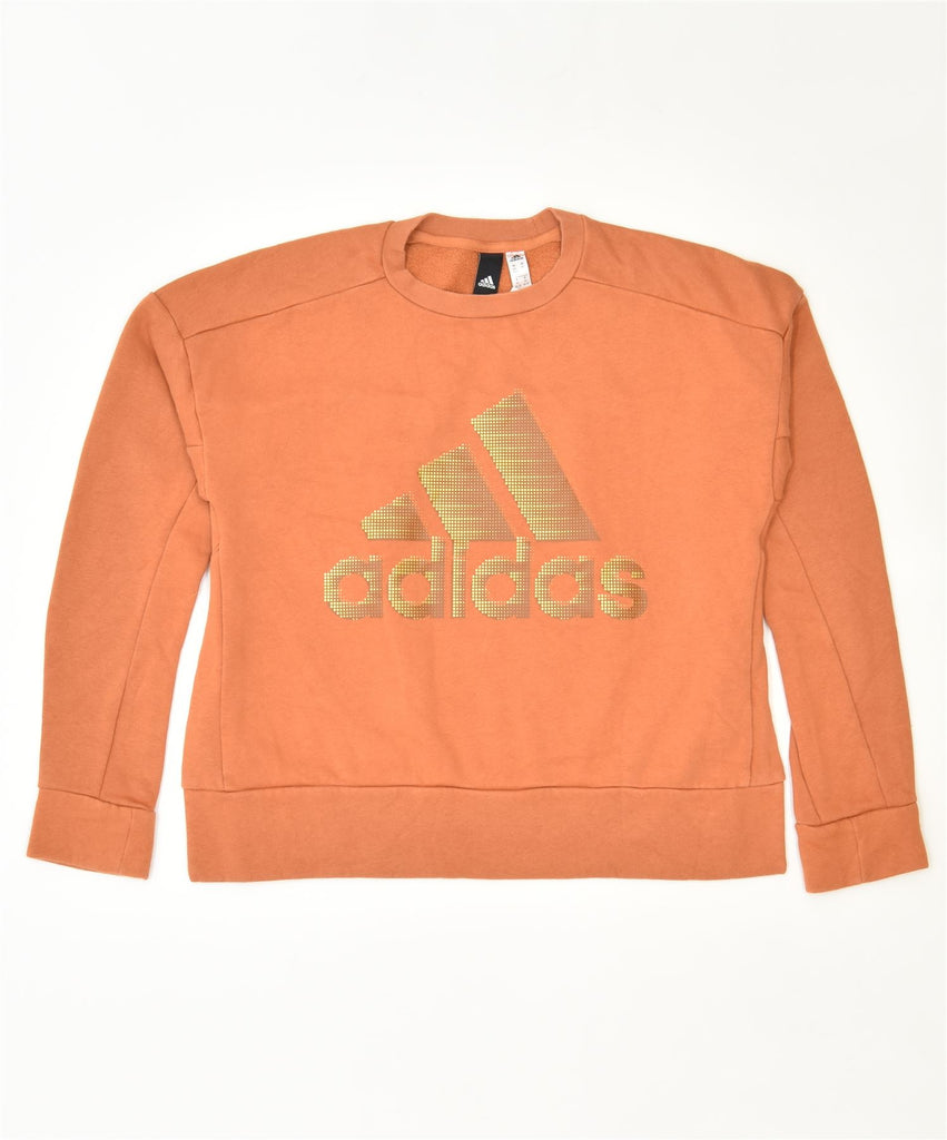 ADIDAS Womens Graphic Sweatshirt Jumper UK 4/6 XS Orange Cotton Sports | Vintage | Thrift | Second-Hand | Used Clothing | Messina Hembry 