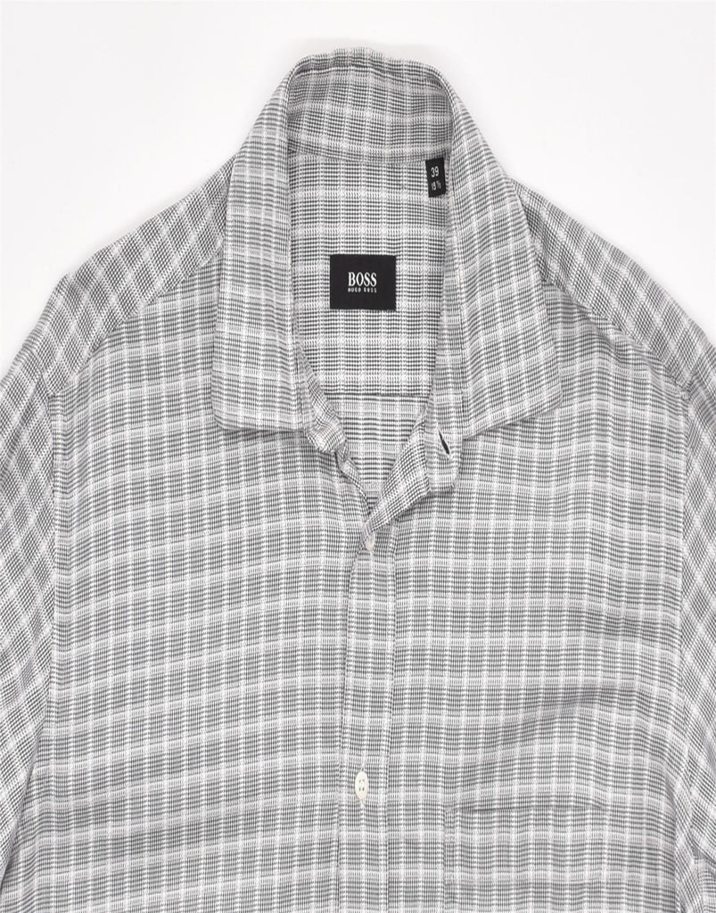 HUGO BOSS Mens Shirt Size 15 1/2 39 Medium Grey Check Cotton | Vintage | Thrift | Second-Hand | Used Clothing | Messina Hembry 