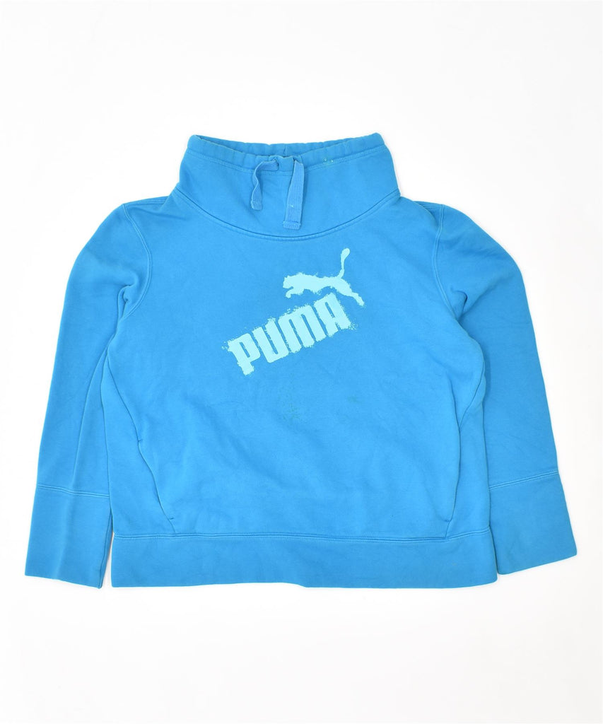 PUMA Womens Graphic Roll Neck Jumper Sweater UK 14 Medium Blue | Vintage | Thrift | Second-Hand | Used Clothing | Messina Hembry 