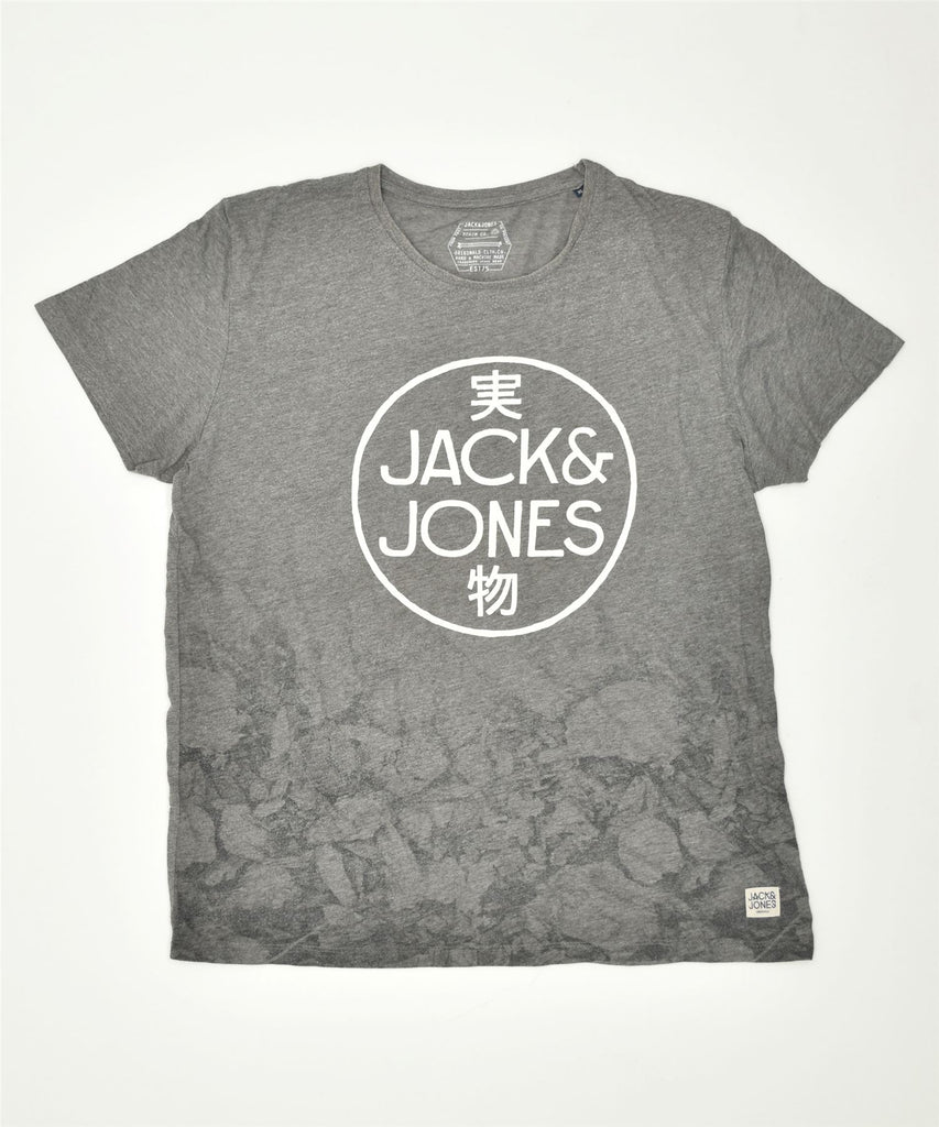 JACK & JONES Mens Graphic T-Shirt Top XL Grey Polyester | Vintage | Thrift | Second-Hand | Used Clothing | Messina Hembry 