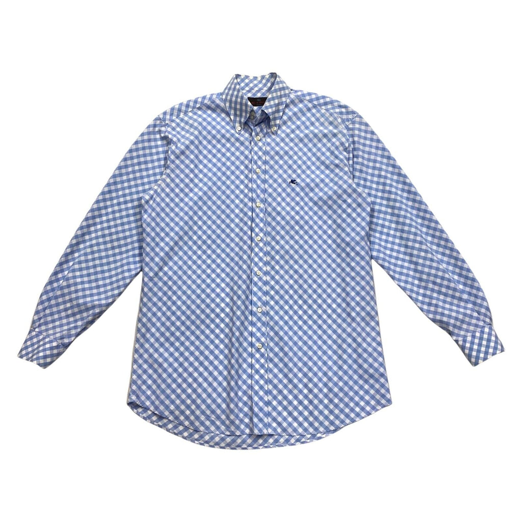 Etro Gingham Button Down Collar Shirt | Vintage High End Designer Blue White VTG | Vintage Messina Hembry | Thrift | Second-Hand Messina Hembry | Used Clothing | Messina Hembry 