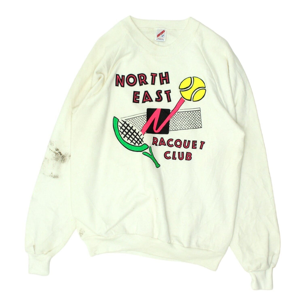 North East Racquet Club Mens White Jerzees Sweatshirt | Vintage 80s Tennis VTG | Vintage Messina Hembry | Thrift | Second-Hand Messina Hembry | Used Clothing | Messina Hembry 