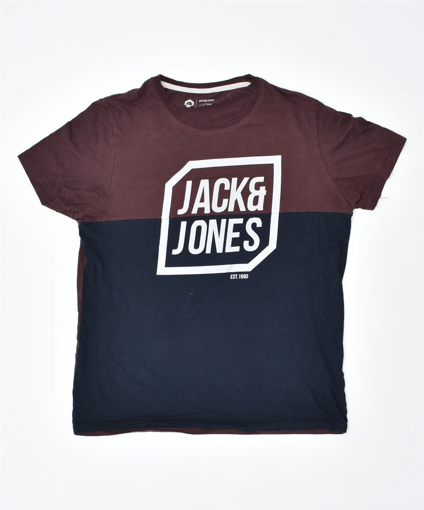 JACK & JONES Mens Core Graphic T-Shirt Top Large Burgundy Cotton | Vintage | Thrift | Second-Hand | Used Clothing | Messina Hembry 