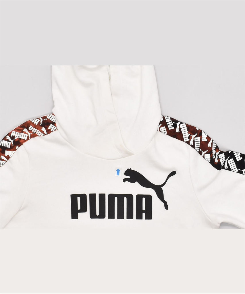 PUMA Womens Graphic Hoodie Jumper UK 6 XS White Cotton | Vintage | Thrift | Second-Hand | Used Clothing | Messina Hembry 