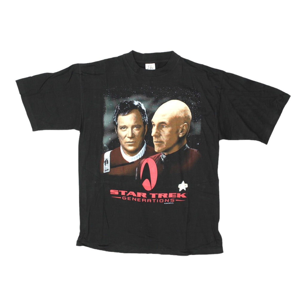 Star Trek Generations Mens Black Promo Tshirt | Vintage 90s Sci-Fi Film VTG | Vintage Messina Hembry | Thrift | Second-Hand Messina Hembry | Used Clothing | Messina Hembry 