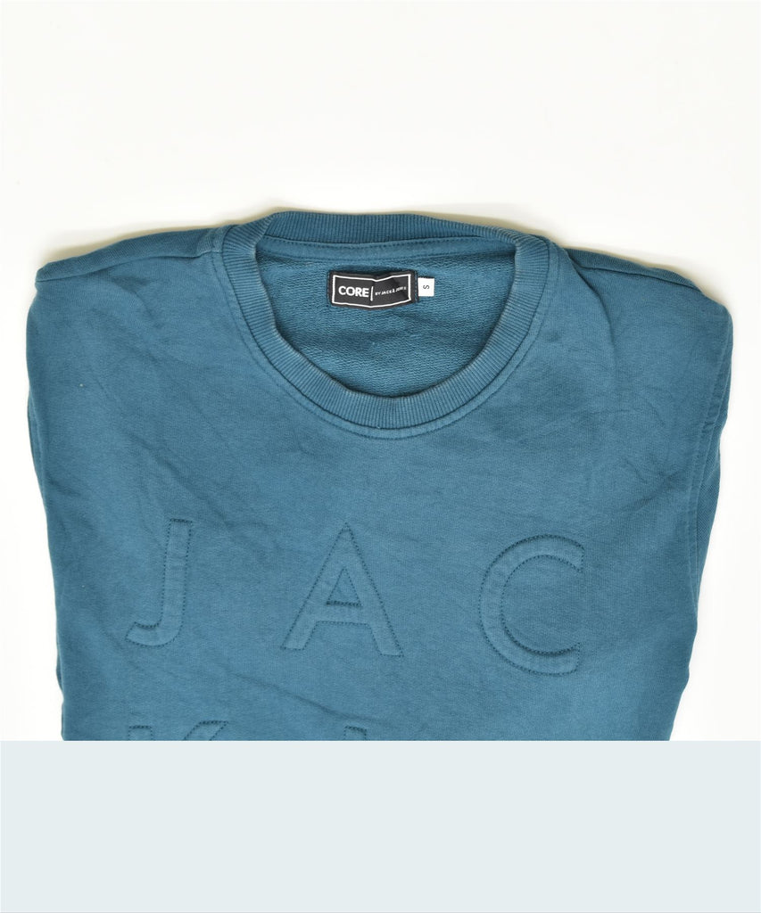 JACK & JONES Mens Core Graphic Sweatshirt Jumper Small Blue Cotton | Vintage | Thrift | Second-Hand | Used Clothing | Messina Hembry 