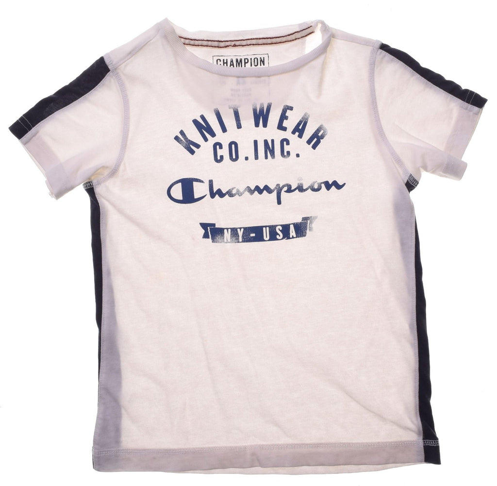 CHAMPION Boys Graphic T-Shirt Top 5-6 Years XS White - Second Hand & Vintage Designer Clothing - Messina Hembry