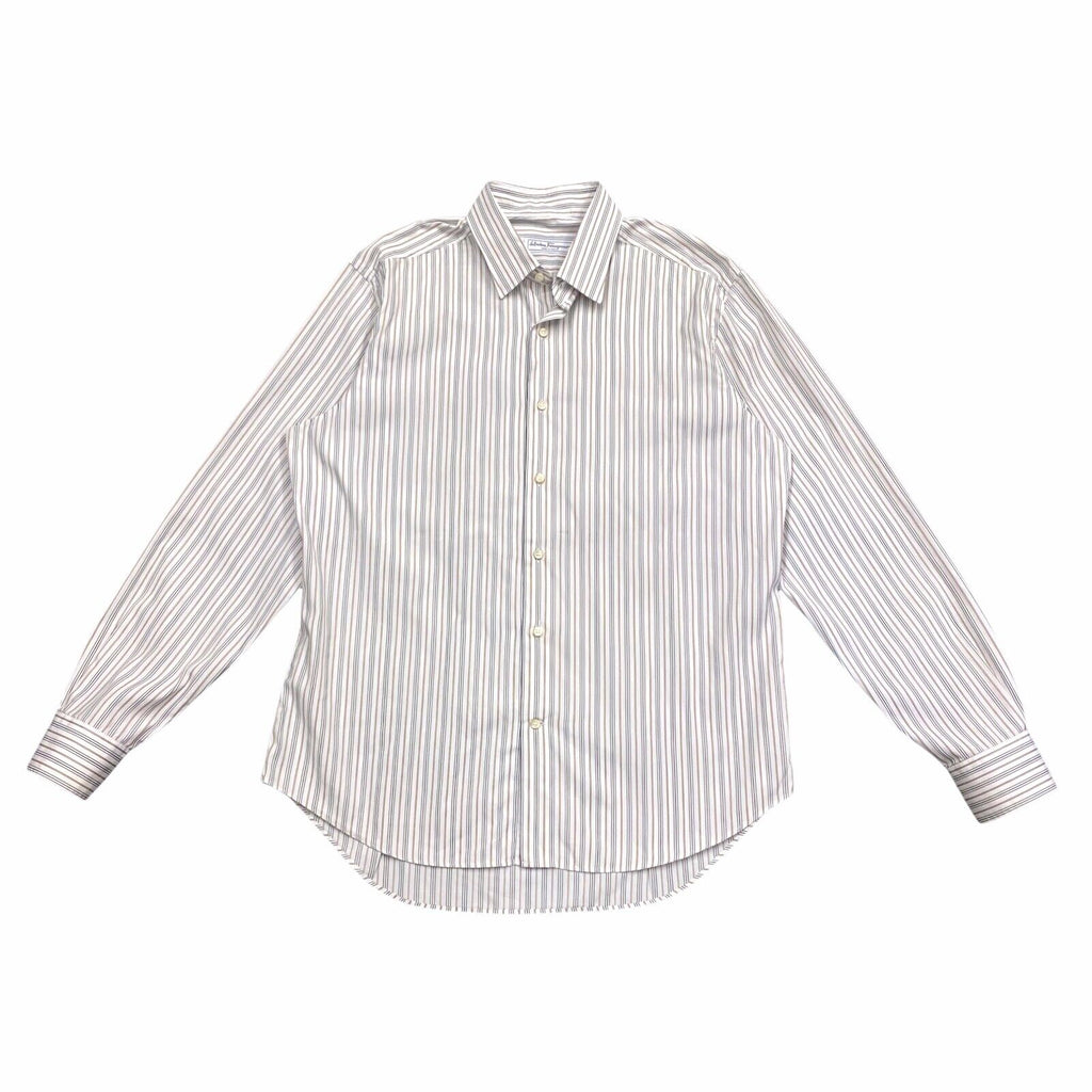 Salvatore Ferragamo Pin Stripe Shirt | Vintage High End Designer Smart White VTG | Vintage Messina Hembry | Thrift | Second-Hand Messina Hembry | Used Clothing | Messina Hembry 