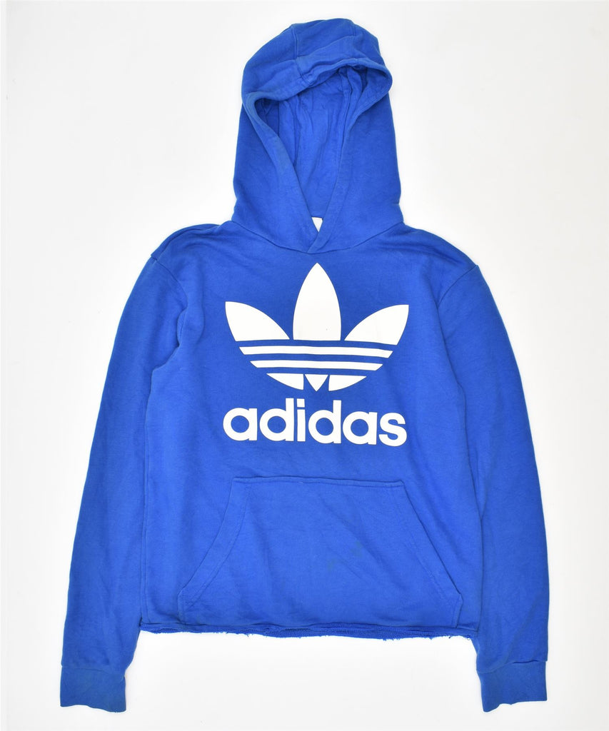 ADIDAS Girls Crop Graphic Hoodie Jumper 15-16 Years Blue Cotton | Vintage | Thrift | Second-Hand | Used Clothing | Messina Hembry 