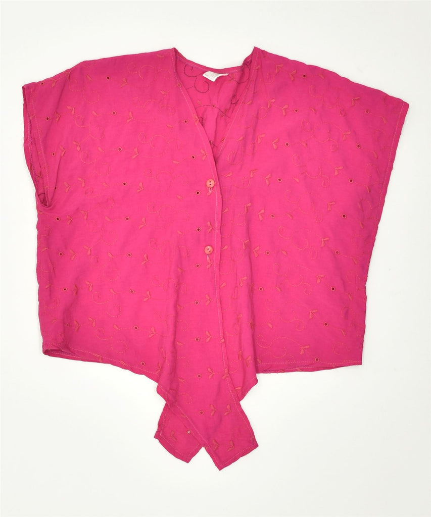 VINTAGE Womens Front Tie Crop Shirt Blouse UK 14 Medium Pink Viscose | Vintage | Thrift | Second-Hand | Used Clothing | Messina Hembry 