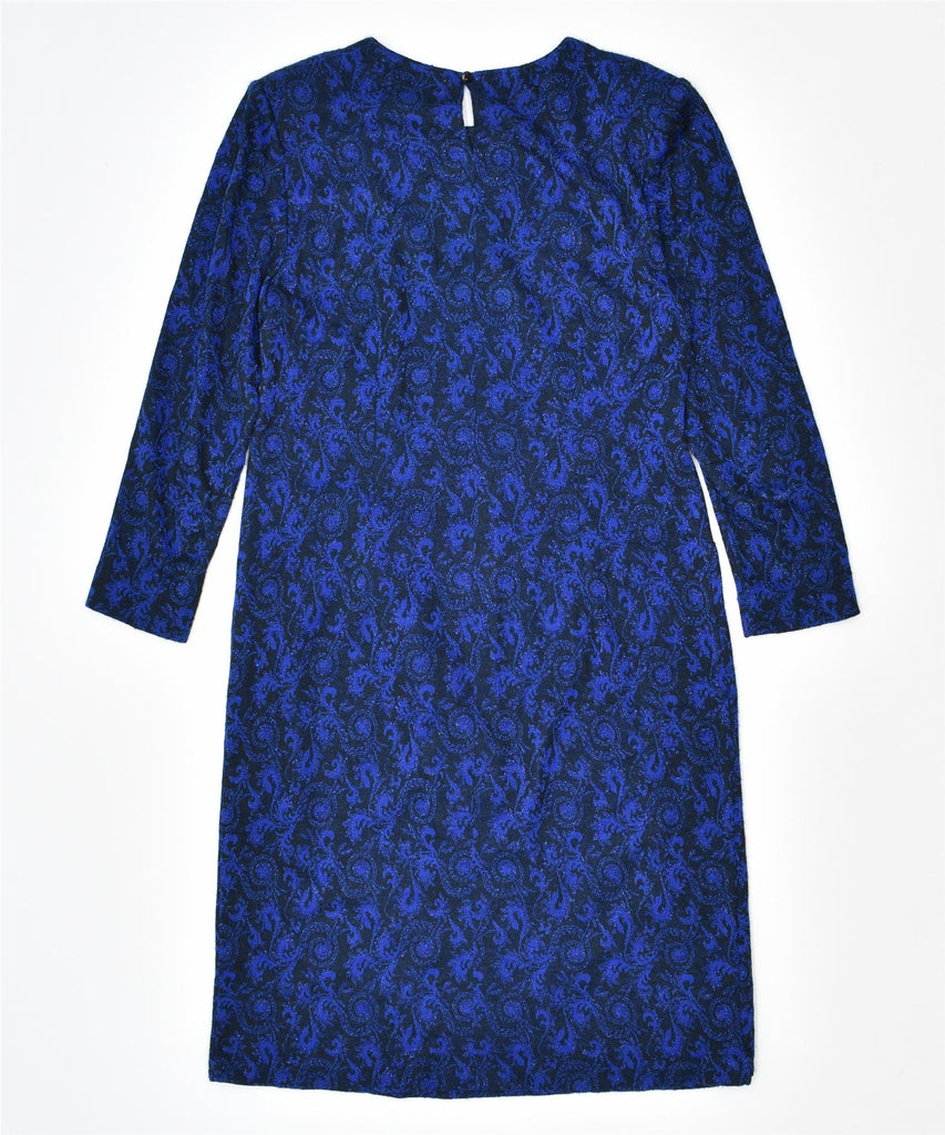 MARY PAGANI Womens Long Sleeve Shift Dress UK 14 Large Blue Paisley Vintage | Vintage | Thrift | Second-Hand | Used Clothing | Messina Hembry 