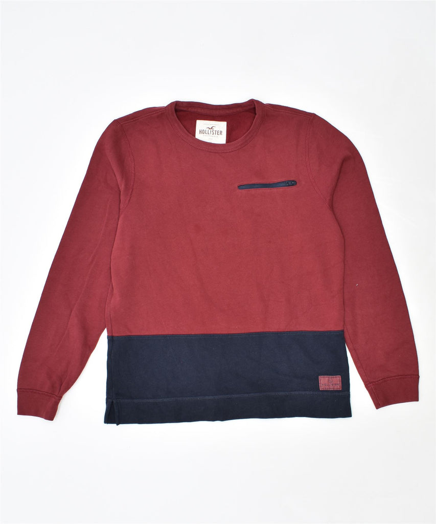 HOLLISTER Mens Sweatshirt Jumper Medium Burgundy Colourblock Cotton | Vintage | Thrift | Second-Hand | Used Clothing | Messina Hembry 