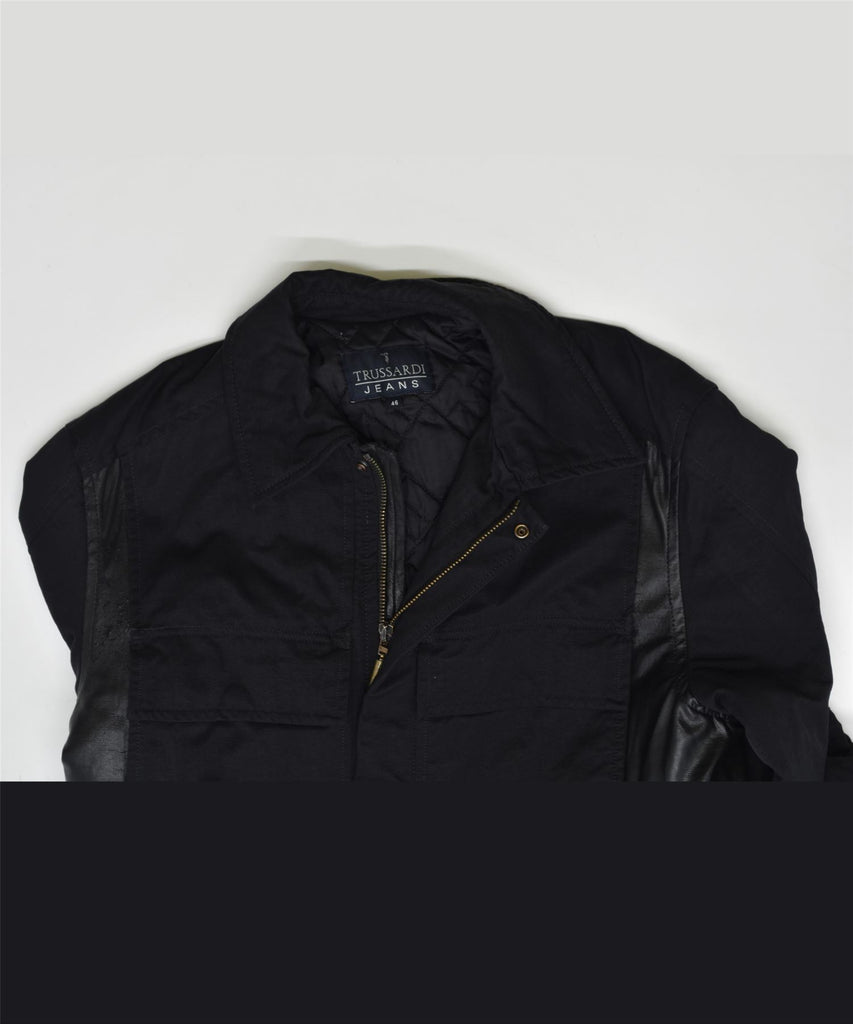 TRUSSARDI Mens Utility Jacket IT 46 Small Black Cotton | Vintage | Thrift | Second-Hand | Used Clothing | Messina Hembry 