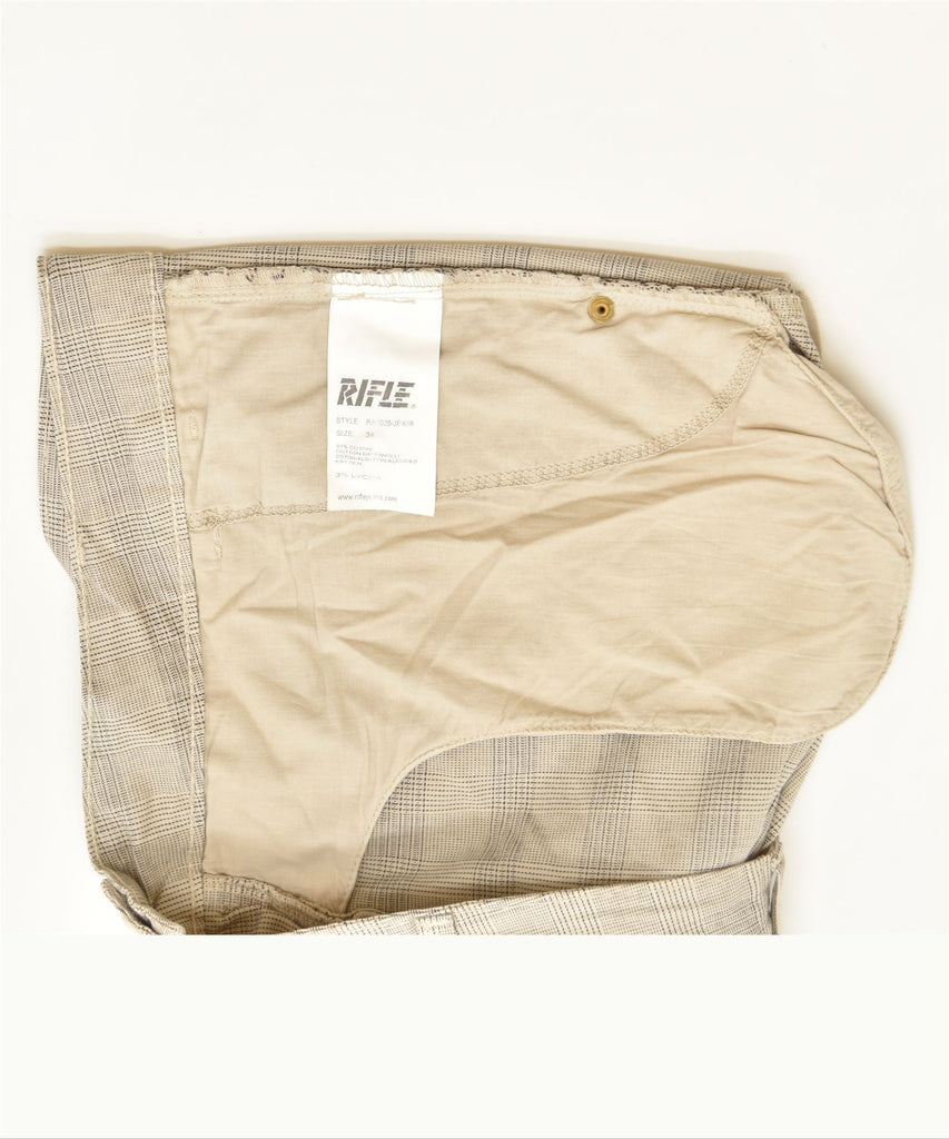RIFLE Womens Straight Chino Trousers W34 L28 Beige Check Cotton Classic | Vintage | Thrift | Second-Hand | Used Clothing | Messina Hembry 