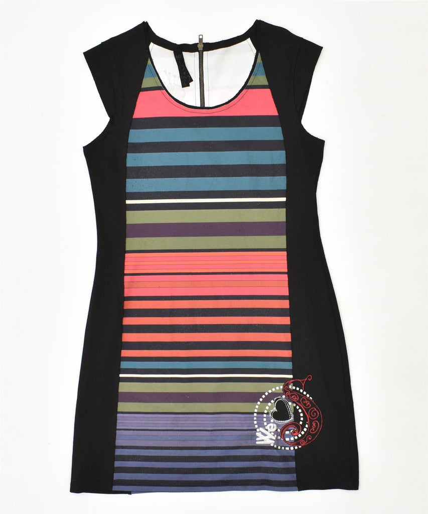 DESIGUAL Womens Basic Dress UK 14 Large Multicoloured Striped Polyester | Vintage | Thrift | Second-Hand | Used Clothing | Messina Hembry 