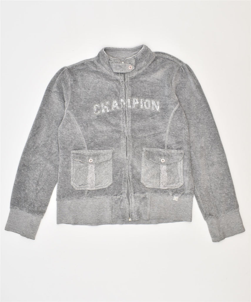 CHAMPION Girls Tracksuit Top Jacket 9-10 Years Medium Grey Cotton Sports | Vintage | Thrift | Second-Hand | Used Clothing | Messina Hembry 