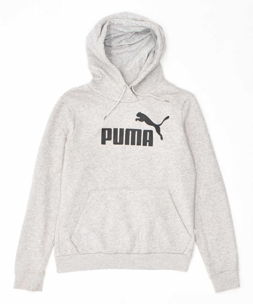 PUMA Womens Loose Fit Graphic Hoodie Jumper UK 10 Small Grey Cotton | Vintage | Thrift | Second-Hand | Used Clothing | Messina Hembry 