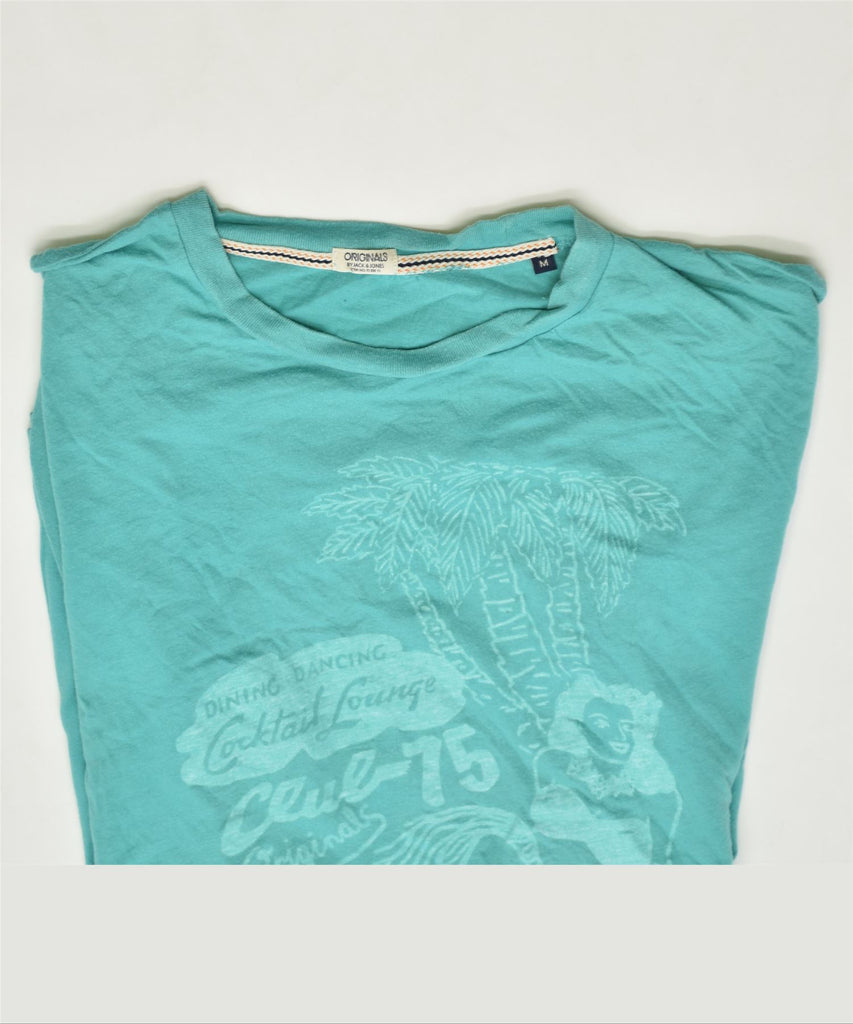 JACK & JONES Mens Graphic T-Shirt Top Medium Turquoise Cotton | Vintage | Thrift | Second-Hand | Used Clothing | Messina Hembry 