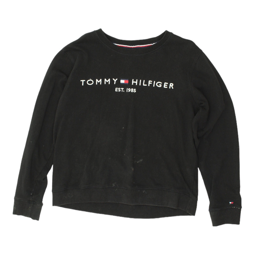 Tommy Hilfiger Mens Black Embroidered Logo Sweatshirt | Vintage Designer VTG | Vintage Messina Hembry | Thrift | Second-Hand Messina Hembry | Used Clothing | Messina Hembry 