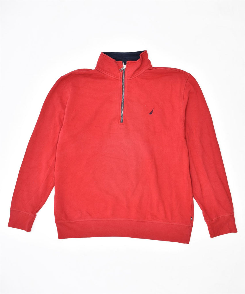 NAUTICA Mens Zip Neck Sweatshirt Jumper XL Red Cotton | Vintage | Thrift | Second-Hand | Used Clothing | Messina Hembry 