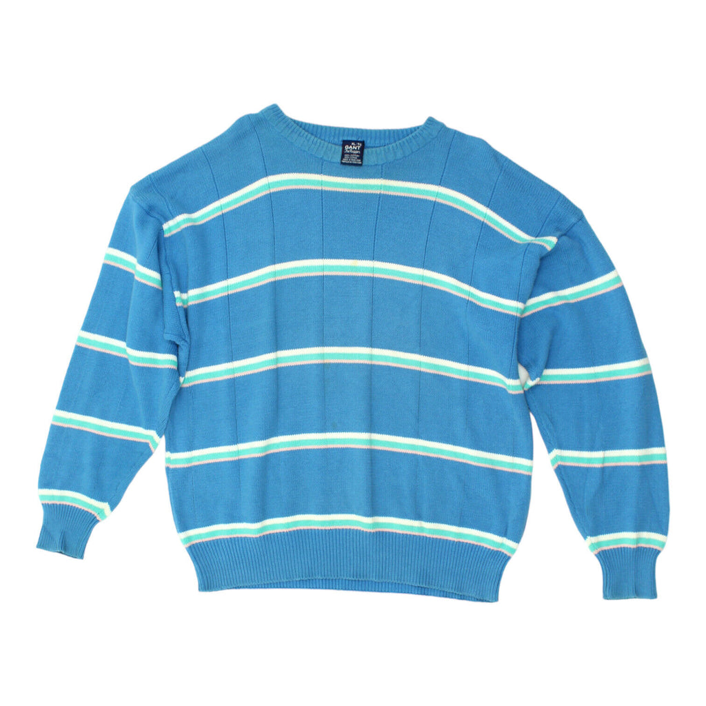 Gant Mens Blue Knit Cotton Crew Neck Jumper | Vintage Designer Sweater Blue VTG | Vintage Messina Hembry | Thrift | Second-Hand Messina Hembry | Used Clothing | Messina Hembry 