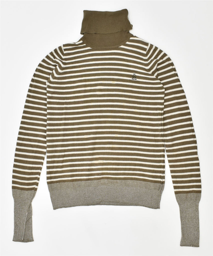 LEVI'S Womens Roll Neck Jumper Sweater UK 14 Large Khaki Striped | Vintage | Thrift | Second-Hand | Used Clothing | Messina Hembry 