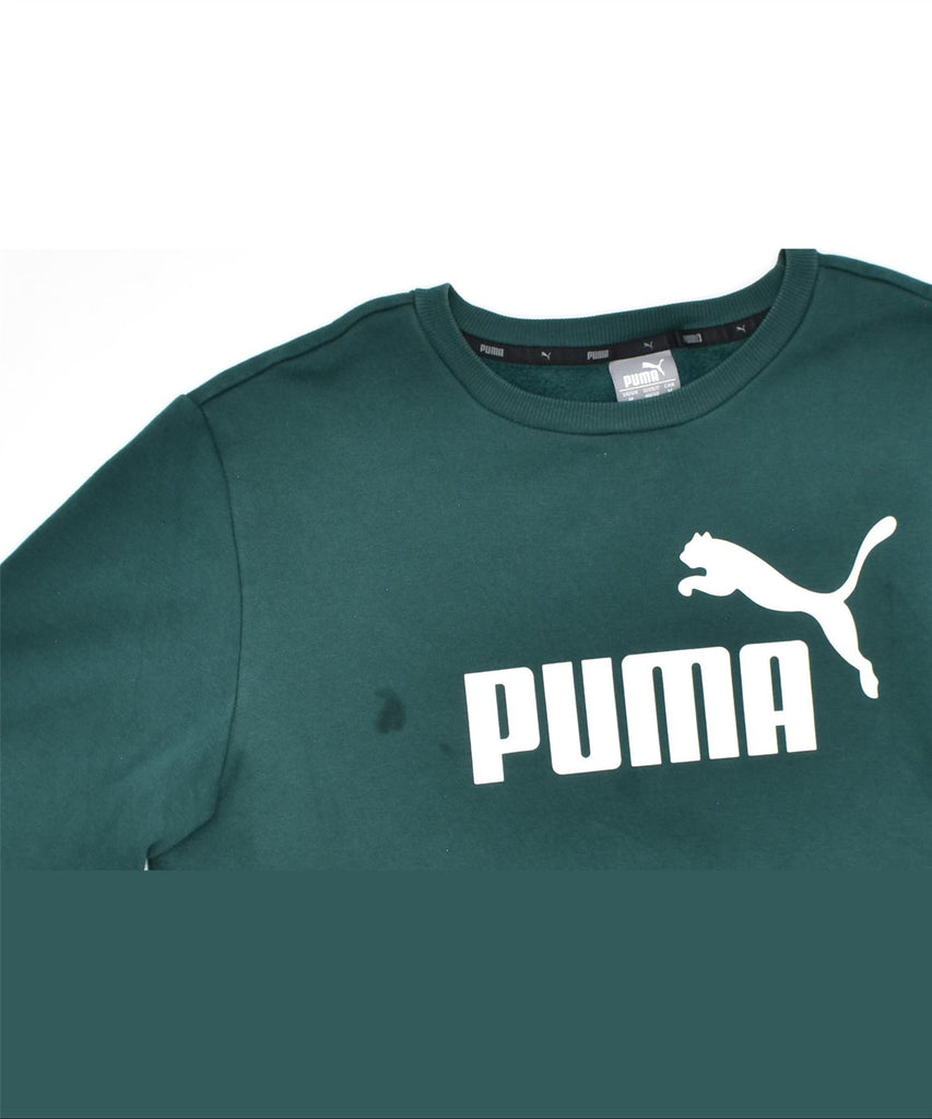 PUMA Womens Graphic Sweatshirt Jumper UK 14 Medium Green Cotton | Vintage | Thrift | Second-Hand | Used Clothing | Messina Hembry 