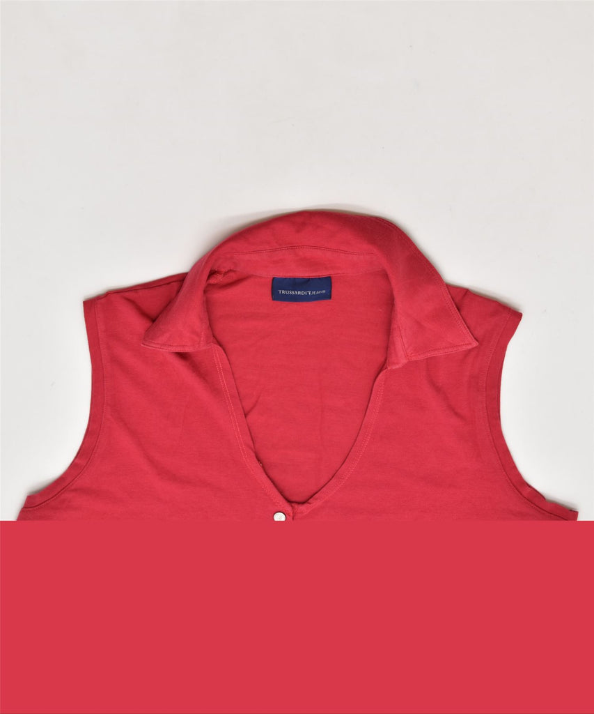 TRUSSARDI Womens Sleeveless Polo Shirt UK 18 XL Red Cotton | Vintage | Thrift | Second-Hand | Used Clothing | Messina Hembry 