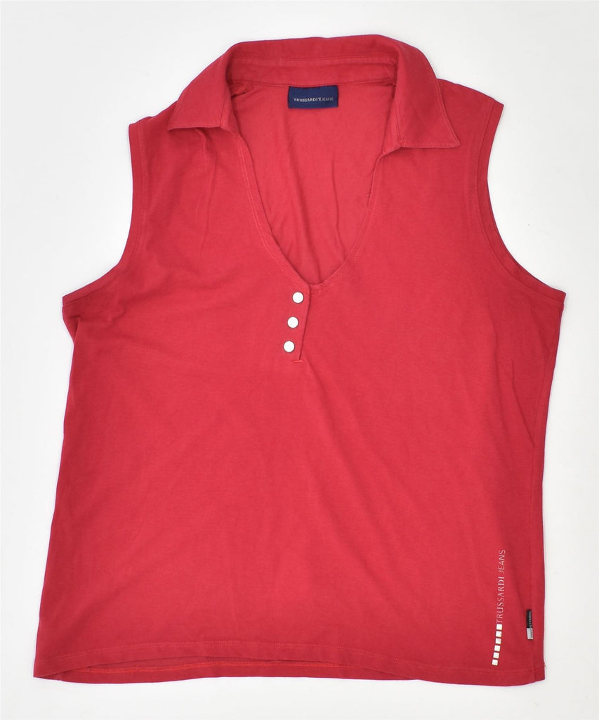 TRUSSARDI Womens Sleeveless Polo Shirt UK 18 XL Red Cotton | Vintage | Thrift | Second-Hand | Used Clothing | Messina Hembry 