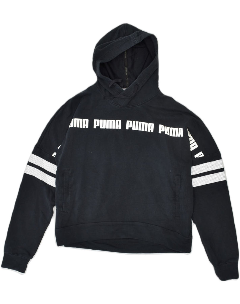 PUMA Womens Graphic Hoodie Jumper UK 10 Small Black | Vintage | Thrift | Second-Hand | Used Clothing | Messina Hembry 