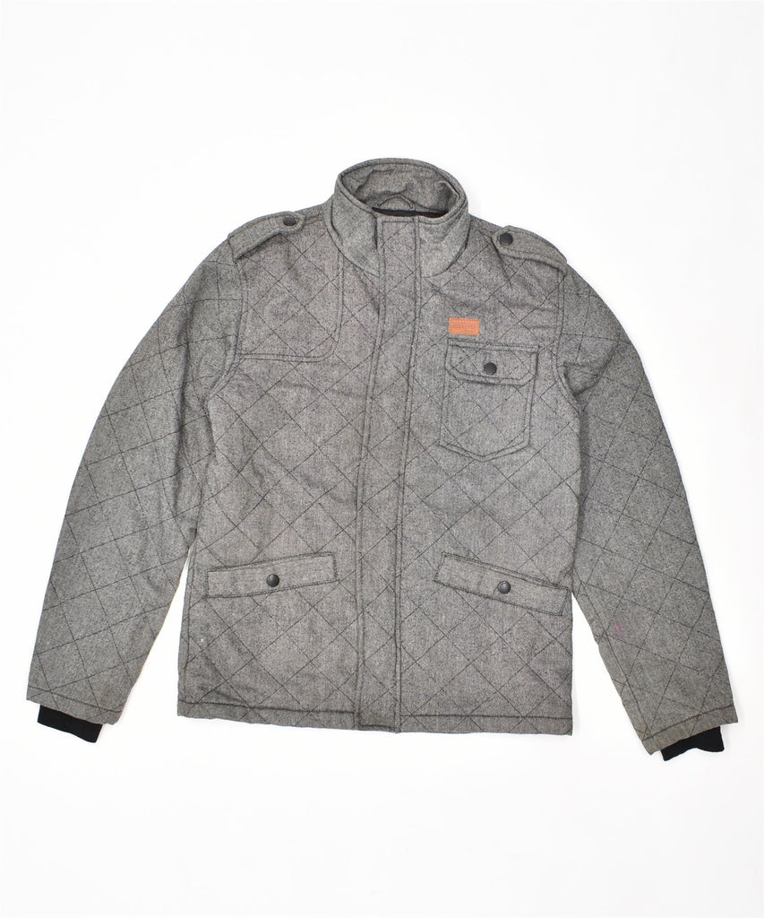 JACK & JONES Mens Military Quilted Jacket UK 38 Medium Grey Polyester | Vintage | Thrift | Second-Hand | Used Clothing | Messina Hembry 