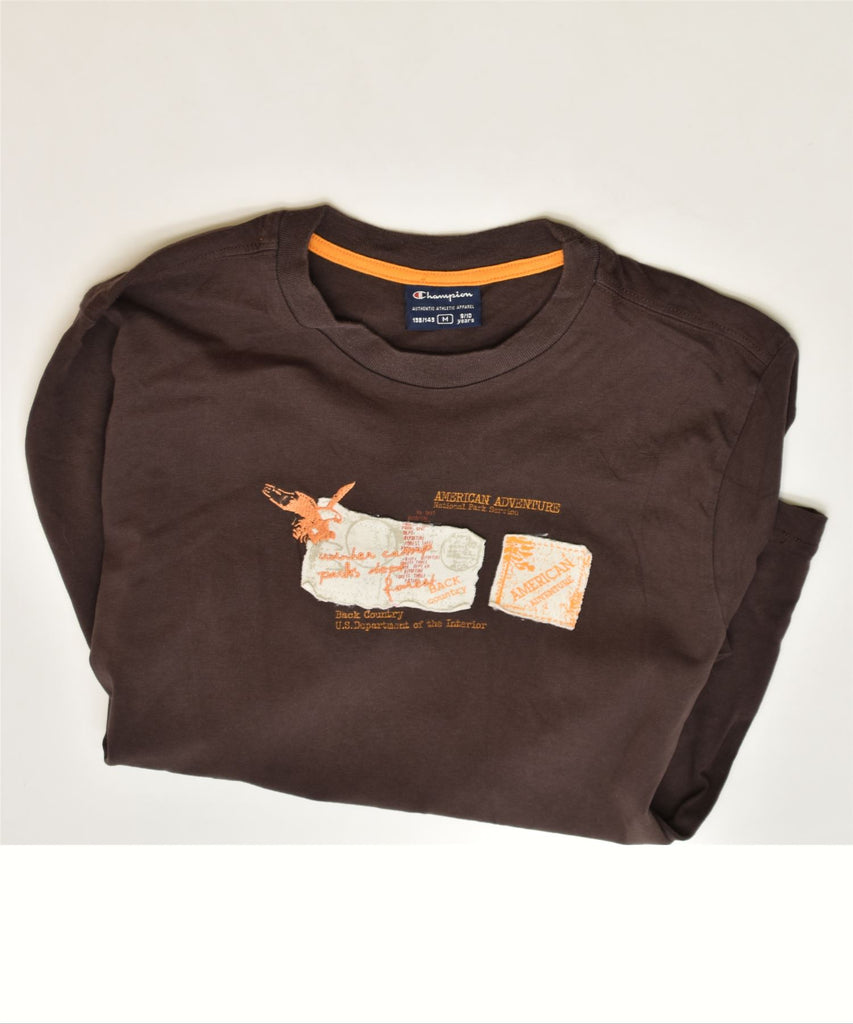 CHAMPION Boys Graphic Top Long Sleeve 9-10 Years Medium Brown Cotton | Vintage | Thrift | Second-Hand | Used Clothing | Messina Hembry 