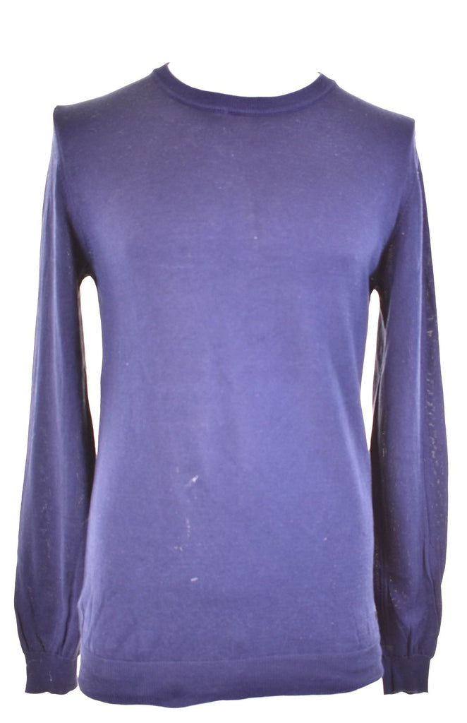 TRUSSARDI Mens Crew Neck Jumper Sweater Large Navy Blue Cotton - Second Hand & Vintage Designer Clothing - Messina Hembry