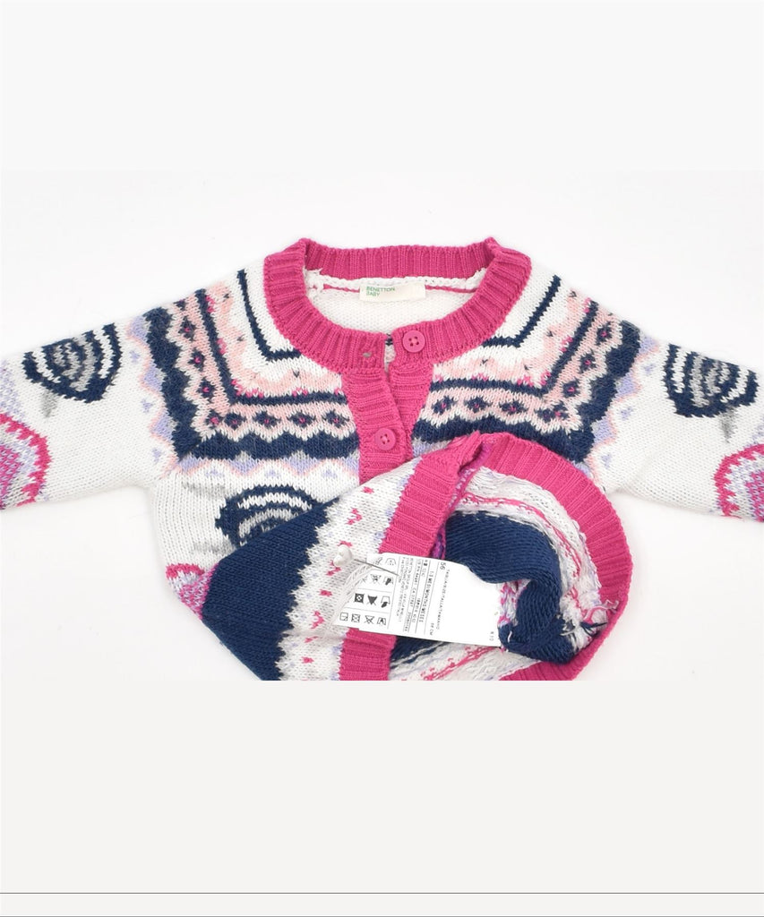 BENETTON Girls Cardigan Sweater 0-3 Months Multicoloured Fair Isle Acrylic | Vintage | Thrift | Second-Hand | Used Clothing | Messina Hembry 