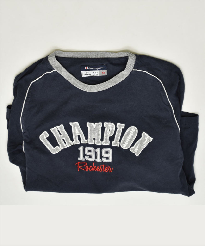 CHAMPION Boys Graphic Top Long Sleeve 9-10 Years Medium Navy Blue Cotton | Vintage | Thrift | Second-Hand | Used Clothing | Messina Hembry 