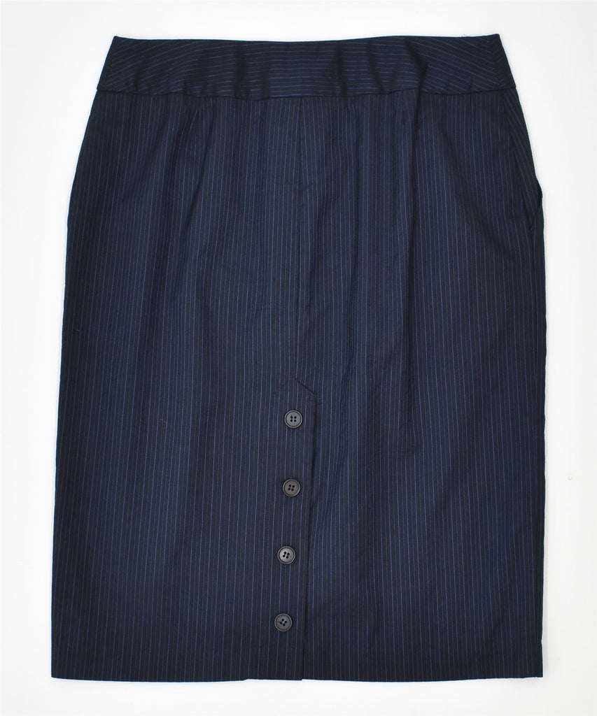 MARELLA Womens Pencil Skirt W32 Medium Navy Blue Pinstripe Cotton | Vintage | Thrift | Second-Hand | Used Clothing | Messina Hembry 