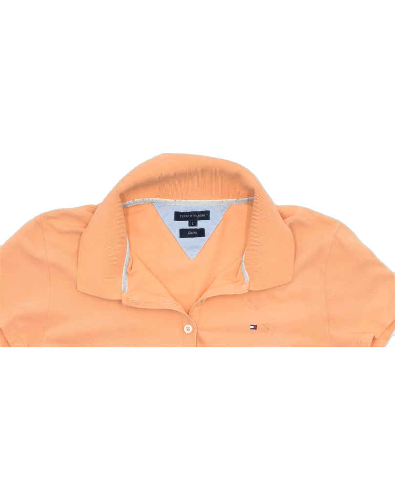 TOMMY HILFIGER Womens Slim Fit Polo Shirt UK 14 Large Orange Cotton | Vintage | Thrift | Second-Hand | Used Clothing | Messina Hembry 