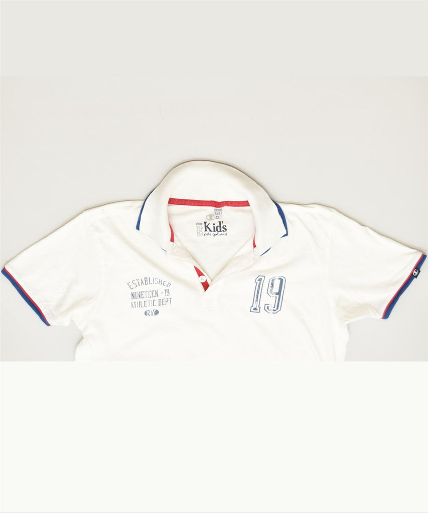 CHAMPION Boys Graphic Polo Shirt 9-10 Years Medium White Cotton Classic | Vintage | Thrift | Second-Hand | Used Clothing | Messina Hembry 