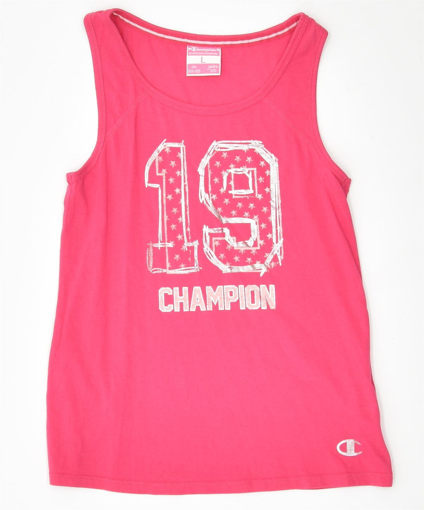 CHAMPION Girls Graphic Vest Top 11-12 Years Pink Cotton | Vintage | Thrift | Second-Hand | Used Clothing | Messina Hembry 