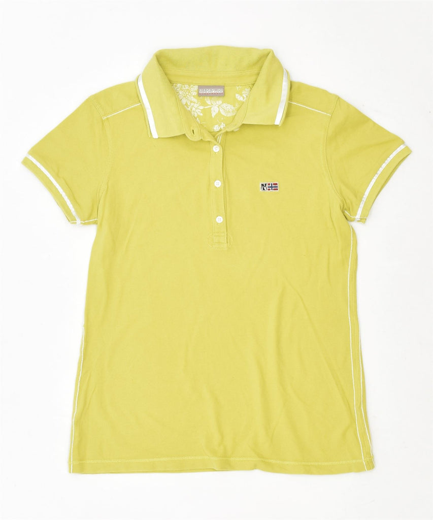 NAPAPIJRI Womens Polo Shirt UK 12 Medium Yellow Cotton | Vintage | Thrift | Second-Hand | Used Clothing | Messina Hembry 