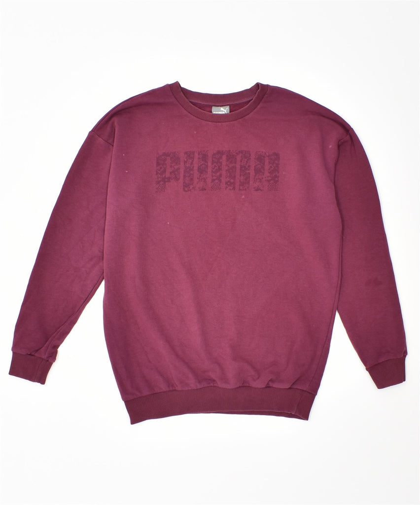 PUMA Womens Oversized Sweatshirt Jumper UK 10 Small Maroon Cotton | Vintage | Thrift | Second-Hand | Used Clothing | Messina Hembry 