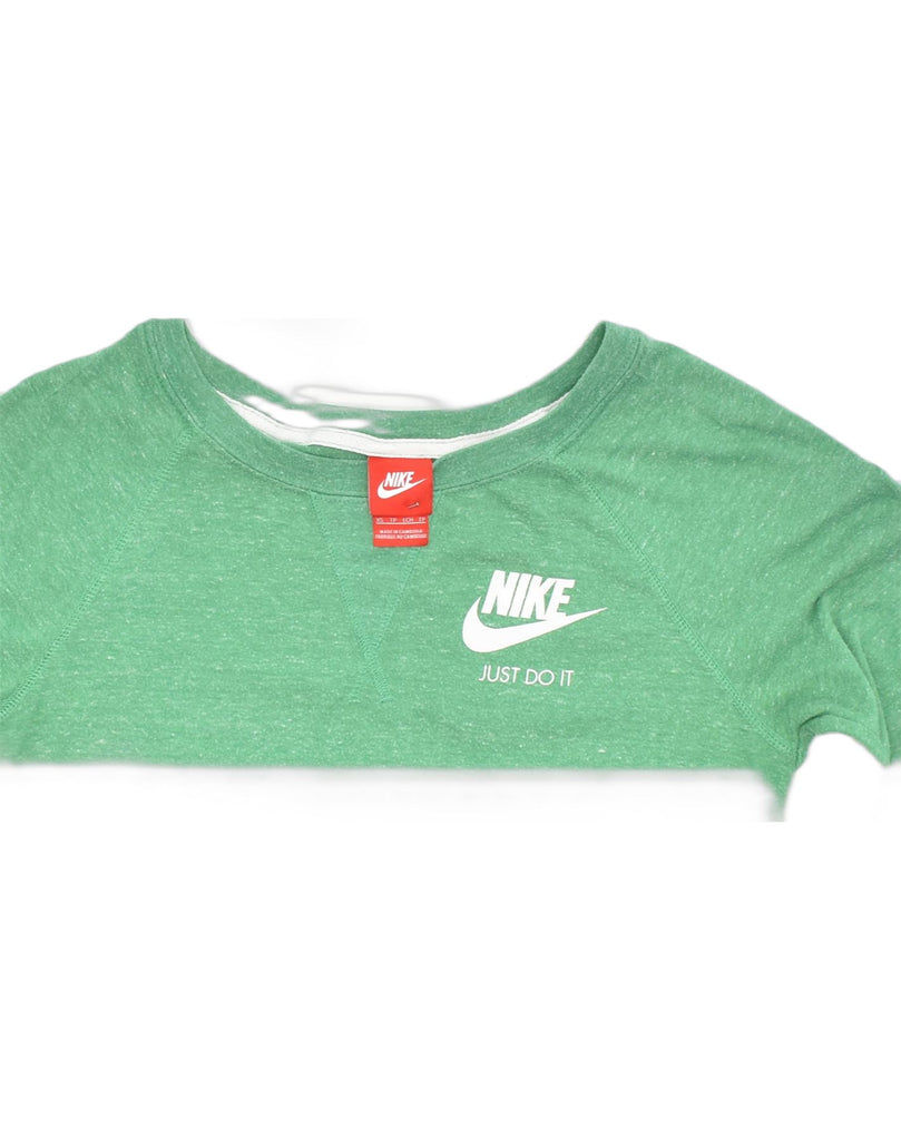 NIKE Womens Loose Fit Sweatshirt Jumper UK 6 XS Green Cotton | Vintage | Thrift | Second-Hand | Used Clothing | Messina Hembry 