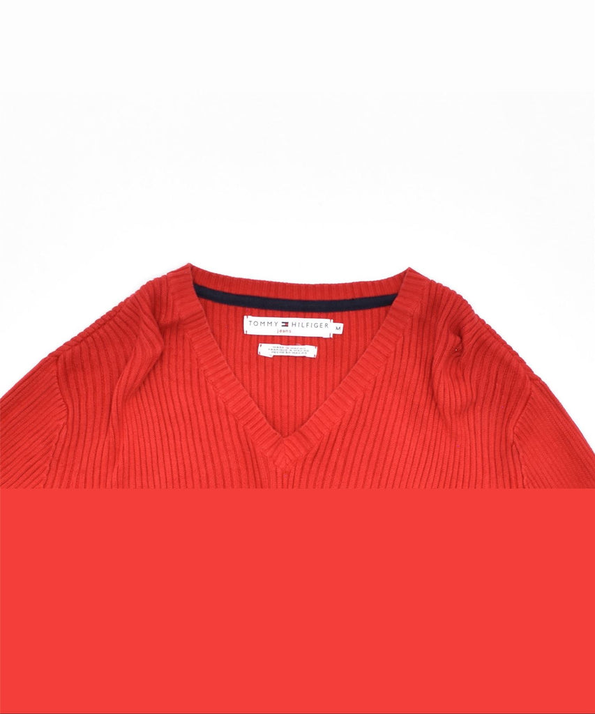 TOMMY HILFIGER Mens Slim Fit V-Neck Jumper Sweater Medium Red Cotton | Vintage | Thrift | Second-Hand | Used Clothing | Messina Hembry 