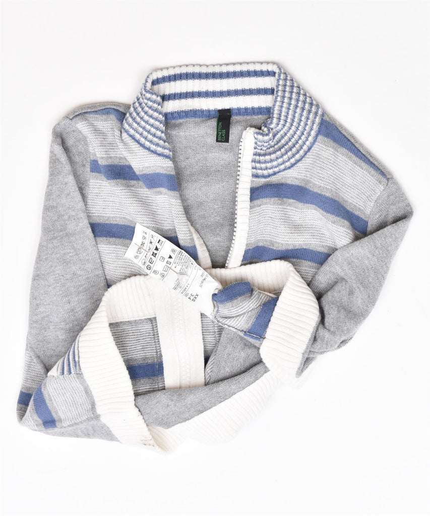 BENETTON Boys Cardigan Sweater 3-4 Years 2XS Grey Striped Cotton | Vintage | Thrift | Second-Hand | Used Clothing | Messina Hembry 