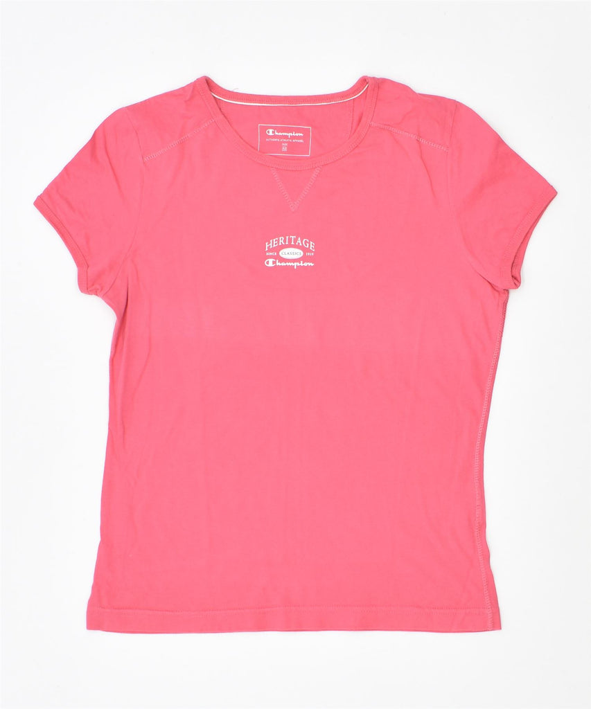 CHAMPION Womens Graphic T-Shirt Top UK 14 Medium Pink Cotton | Vintage | Thrift | Second-Hand | Used Clothing | Messina Hembry 