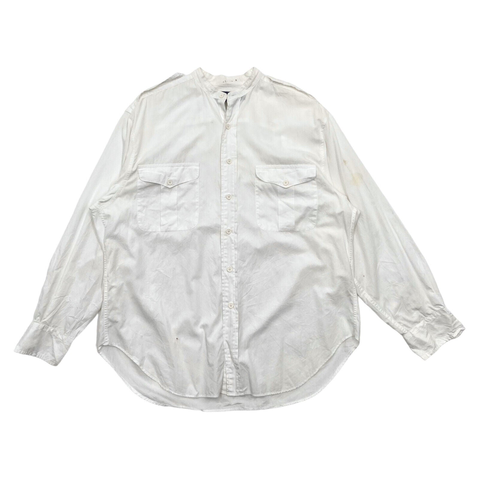 Camisa Ralph Lauren Apaulette Sin Cuello Blanca Mujer Disenador vintage de alta gama Ropa vintage y de segunda mano online Tienda de segunda mano