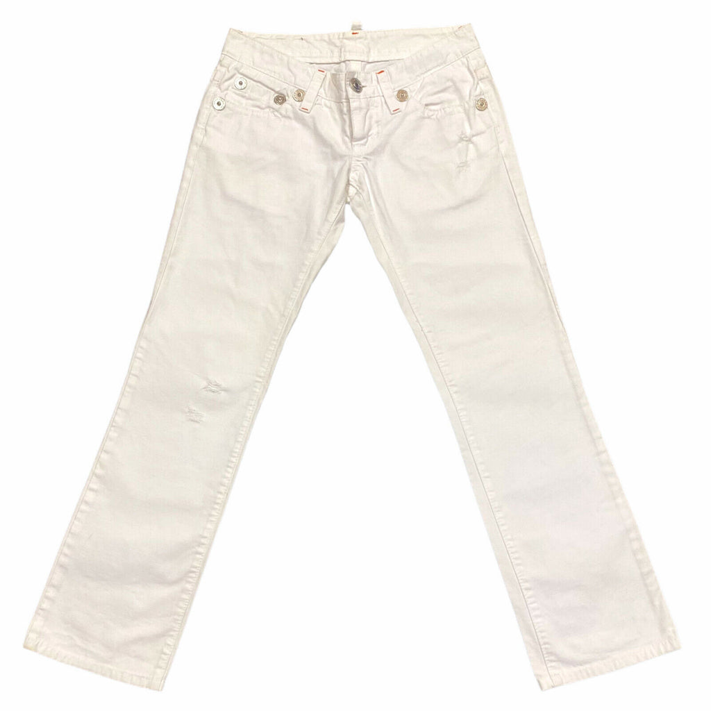 Dsquared2 Distressed Women's Jeans | Vintage Designer White Denim Trousers W30 | Vintage Messina Hembry | Thrift | Second-Hand Messina Hembry | Used Clothing | Messina Hembry 