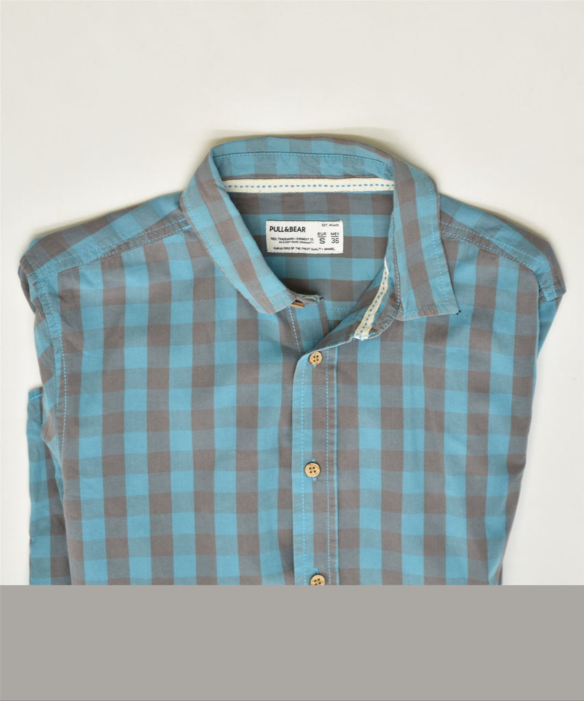 PULL & BEAR Mens Shirt Small Blue Check | Vintage | Thrift | Second-Hand | Used Clothing | Messina Hembry 